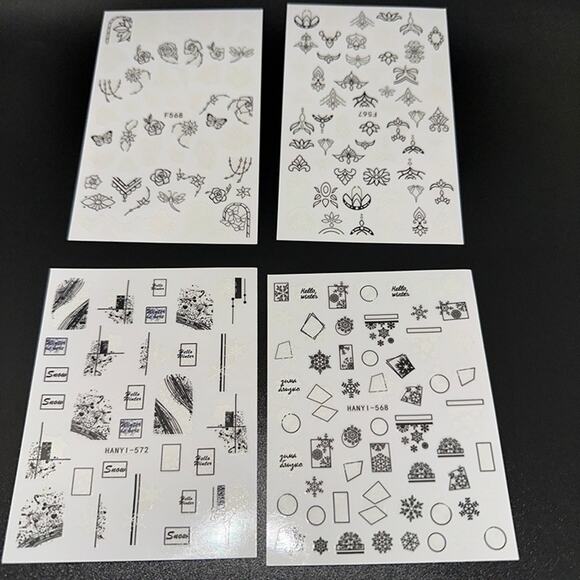 Other - 4 Sheets! Black and White Nail Art Stickers Designs